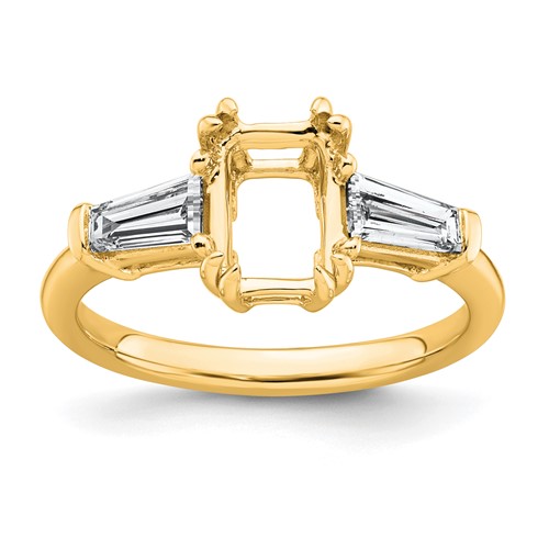 14K Yellow Gold 0.75ct Lab Grown Dia VS+ F+ Emerald Center Semi-Mount Eng Ring