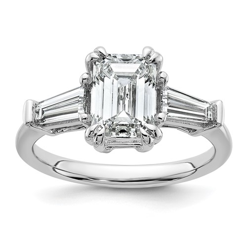 14K White Gold 1.75 Carat Lab Grown Diamond VS+ F+ Complete Emerald and Tapered Baguette Engagement Ring