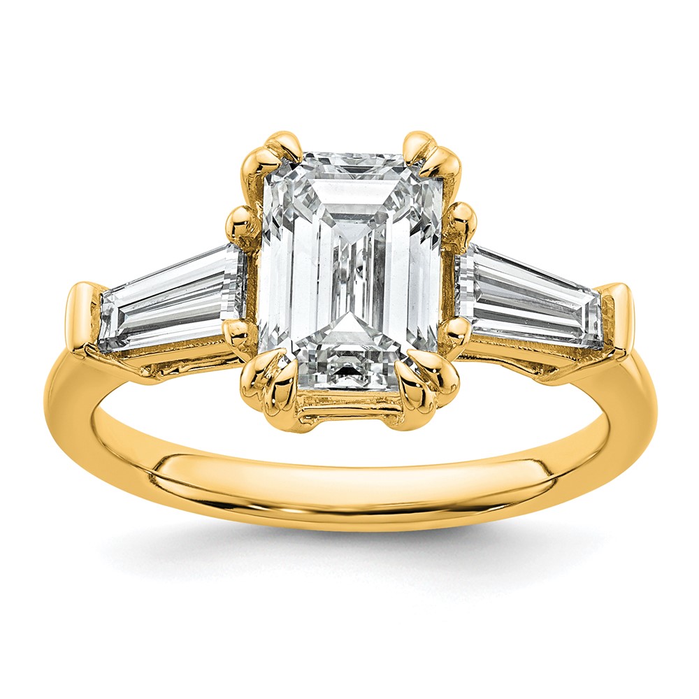 14K Yellow Gold 1.75 Carat Certified Lab Grown Diamond VS+ F+ Complete Emerald and Tapered Baguette Engagement Ring
