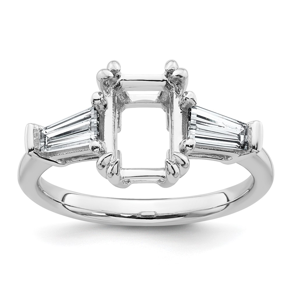 14K White Gold 0.75ct Lab Grown Dia VS+ F+ Emerald Center Semi-Mount Eng Ring