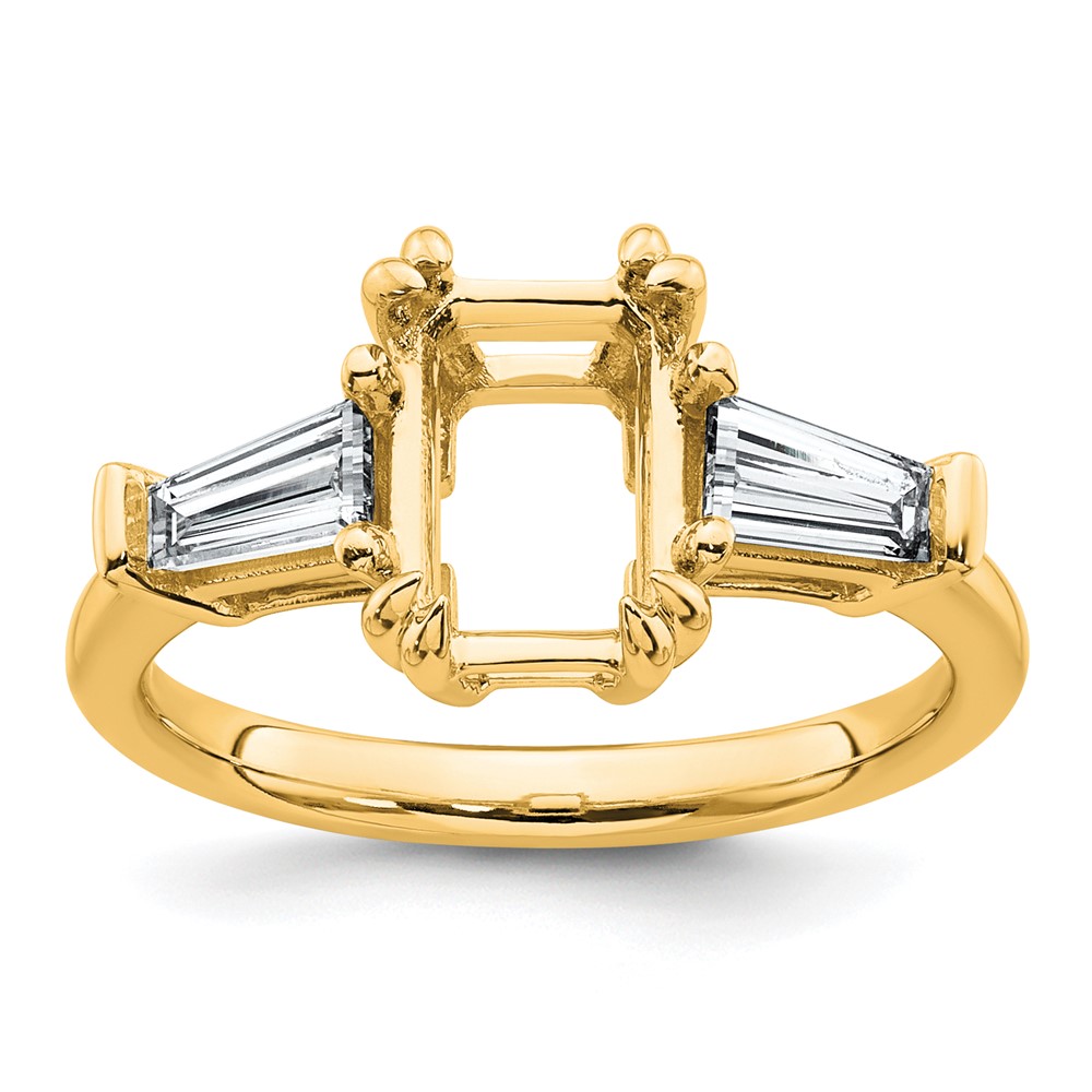 14K Yellow Gold 0.75ct Lab Grown Dia VS+ F+ Emerald Center Semi-Mount Eng Ring