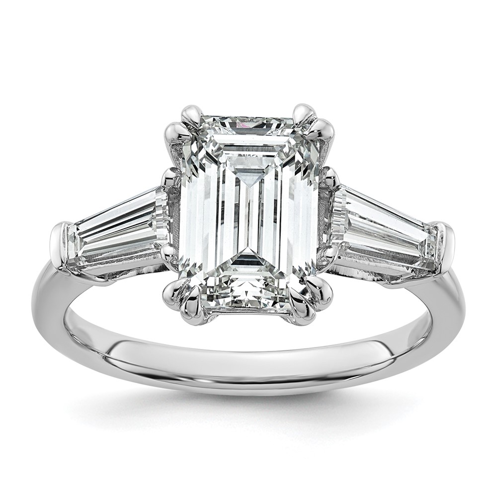 14K White Gold 3.33 Carat Lab Grown Diamond VS+ F+ Complete Emerald and Tapered Baguette Engagement Ring