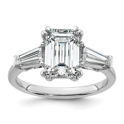 14K Yellow Gold 3.33 Carat Certified Lab Grown Diamond VS+ F+ Complete Emerald and Tapered Baguette Engagement Ring