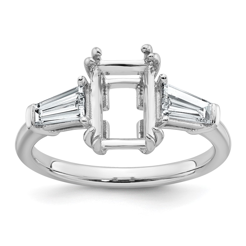 14K White Gold 0.88ct Lab Grown Dia VS+ F+ Emerald Center Semi-Mount Eng Ring