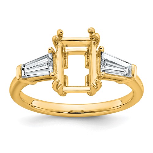 14K Yellow Gold 0.88ct Lab Grown Dia VS+ F+ Emerald Center Semi-Mount Eng Ring