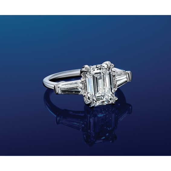 Gold Diamond Emerald and Baguette 3-Stone Bridal Rings