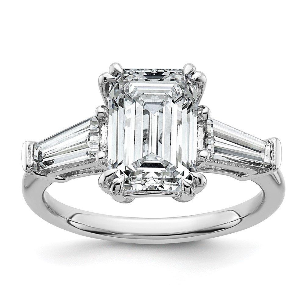 14K White Gold 3.75 Carat Certified Lab Grown Diamond VS+ F+ Complete Emerald and Tapered Baguette Engagement Ring