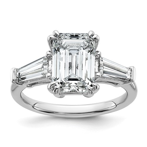 14K White Gold 3.75 Carat Certified Lab Grown Diamond VS+ F+ Complete Emerald and Tapered Baguette Engagement Ring