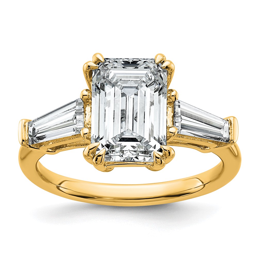 14K Yellow Gold 3.75 Carat Certified Lab Grown Diamond VS+ F+ Complete Emerald and Tapered Baguette Engagement Ring
