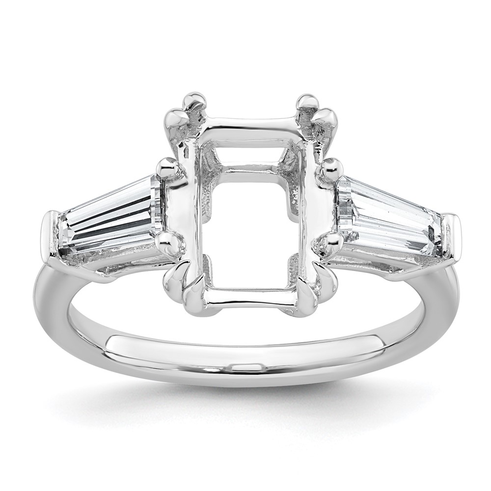 14K White Gold 0.75ct Lab Grown Dia VS+ F+ Emerald Center Semi-Mount Eng Ring