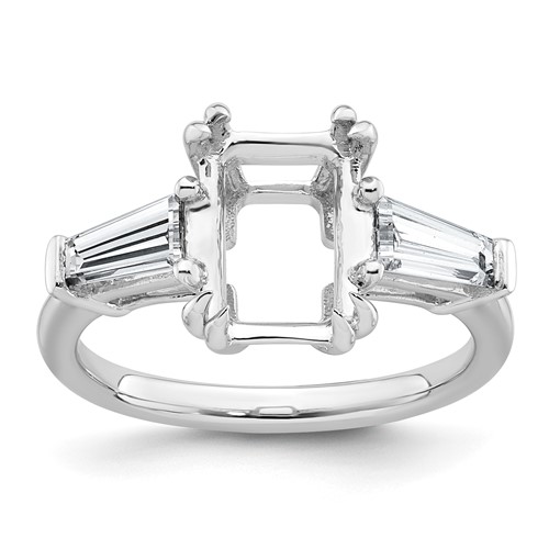 14K White Gold 0.75ct Lab Grown Dia VS+ F+ Emerald Center Semi-Mount Eng Ring