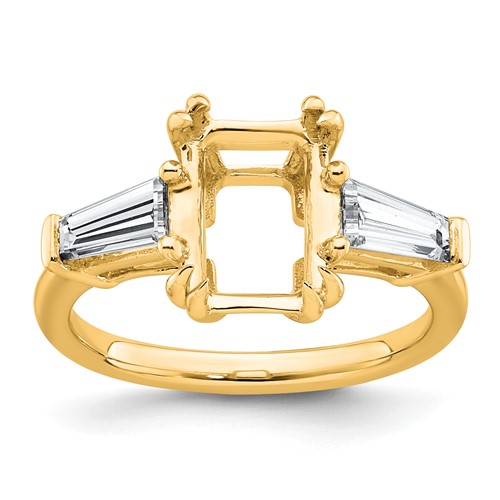 14K Yellow Gold 0.75ct Lab Grown Dia VS+ F+ Emerald Center Semi-Mount Eng Ring