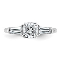 14K White Gold 1.50 Carat Lab Grown Diamond VS+ F+ Cushion and Tapered Baguette Complete Three Stone Engagement Ring view 4