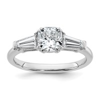 14K White Gold 1.50 Carat Lab Grown Diamond VS+ F+ Cushion and Tapered Baguette Complete Three Stone Engagement Ring view 1
