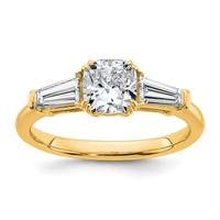14K Yellow Gold 1.50 Carat Certified Lab Grown Diamond VS+ F+ Cushion and Tapered Baguette Complete Three Stone Engagement Ring view 1