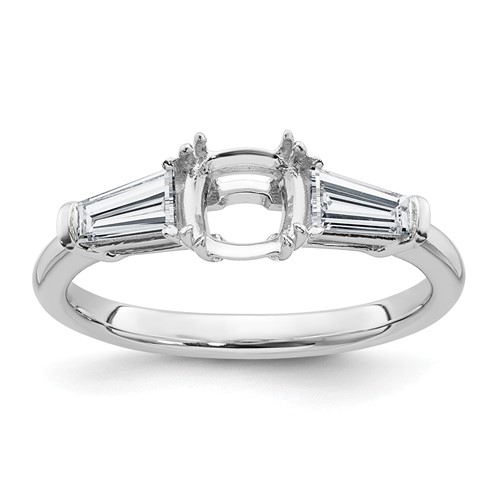 14K White Gold 0.50 Carat Lab Grown Diamond VS+ F+ Tapered Baguette 1 Carat Cushion Center Semi Mount Three Stone Engagement Ring