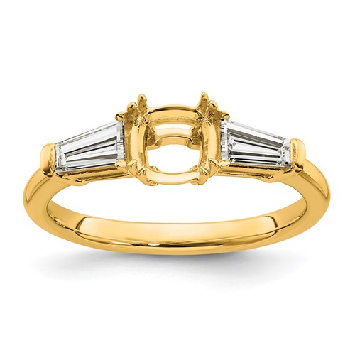 14K Yellow Gold 0.50 Carat Lab Grown Diamond VS+ F+ Tapered Baguette 1 Carat Cushion Center Semi Mount Three Stone Engagement Ring