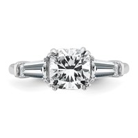 14K White Gold 2 Carat Certified Lab Grown Diamond VS+ F+ Cushion and Tapered Baguette Complete Three Stone Engagement Ring view 4