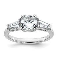 14K White Gold 2 Carat Certified Lab Grown Diamond VS+ F+ Cushion and Tapered Baguette Complete Three Stone Engagement Ring view 1