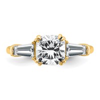 14K Yellow Gold 2 Carat Certified Lab Grown Diamond VS+ F+ Cushion and Tapered Baguette Complete Three Stone Engagement Ring view 4
