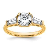 14K Yellow Gold 2 Carat Certified Lab Grown Diamond VS+ F+ Cushion and Tapered Baguette Complete Three Stone Engagement Ring view 1
