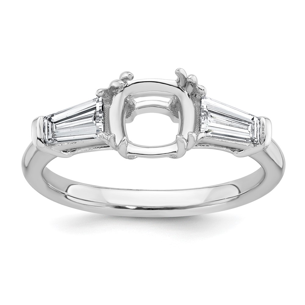 14K White Gold 0.62 Carat Lab Grown Diamond VS+ F+ Tapered Baguette 1.50 Carat Cushion Center Semi Mount Three Stone Engagement Ring