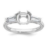14K White Gold 0.62 Carat Lab Grown Diamond VS+ F+ Tapered Baguette 1.50 Carat Cushion Center Semi Mount Three Stone Engagement Ring view 1