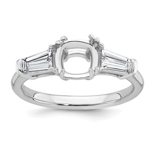 14K White Gold 0.62 Carat Lab Grown Diamond VS+ F+ Tapered Baguette 1.50 Carat Cushion Center Semi Mount Three Stone Engagement Ring