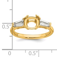 14K Yellow Gold 0.62 Carat Lab Grown Diamond VS+ F+ Tapered Baguette 1.50 Carat Cushion Center Semi Mount Three Stone Engagement Ring view 4
