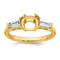 14K Yellow Gold 0.62 Carat Lab Grown Diamond VS+ F+ Tapered Baguette 1.50 Carat Cushion Center Semi Mount Three Stone Engagement Ring view 1