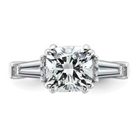 14K White Gold 2.62 Carat Lab Grown Diamond VS+ F+ Cushion and Tapered Baguette Complete Three Stone Engagement Ring view 4