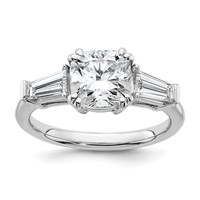 14K White Gold 2.62 Carat Lab Grown Diamond VS+ F+ Cushion and Tapered Baguette Complete Three Stone Engagement Ring view 1