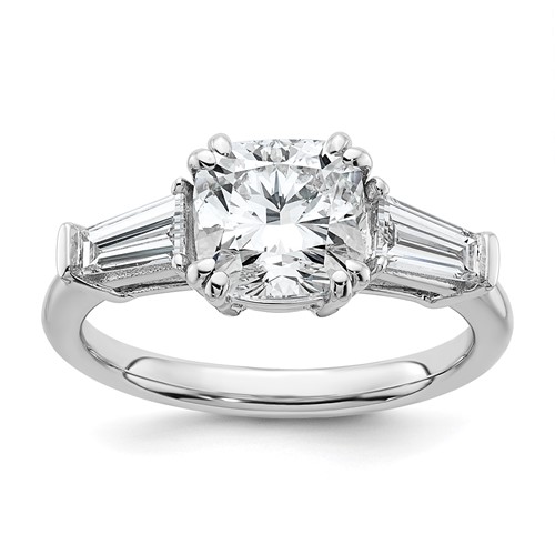 14K White Gold 2.62 Carat Lab Grown Diamond VS+ F+ Cushion and Tapered Baguette Complete Three Stone Engagement Ring