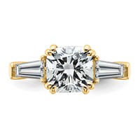 14K Yellow Gold 2.62 Carat Certified Lab Grown Diamond VS+ F+ Cushion and Tapered Baguette Complete Three Stone Engagement Ring view 4