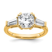 14K Yellow Gold 2.62 Carat Certified Lab Grown Diamond VS+ F+ Cushion and Tapered Baguette Complete Three Stone Engagement Ring view 1