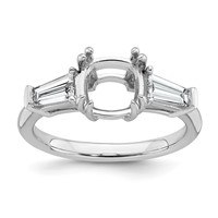 14K White Gold 0.62 Carat Lab Grown Diamond VS+ F+ Tapered Baguette 2 Carat Cushion Center Semi Mount Three Stone Engagement Ring view 1