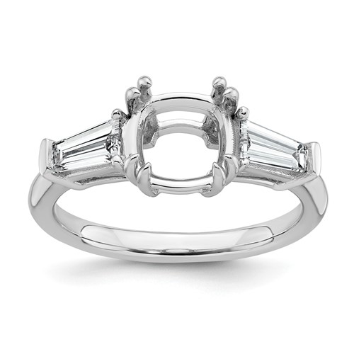 14K White Gold 0.62 Carat Lab Grown Diamond VS+ F+ Tapered Baguette 2 Carat Cushion Center Semi Mount Three Stone Engagement Ring