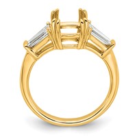 14K Yellow Gold 0.62 Carat Lab Grown Diamond VS+ F+ Tapered Baguette 2 Carat Cushion Center Semi Mount Three Stone Engagement Ring view 2