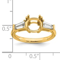 14K Yellow Gold 0.62 Carat Lab Grown Diamond VS+ F+ Tapered Baguette 2 Carat Cushion Center Semi Mount Three Stone Engagement Ring view 4