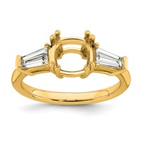 14K Yellow Gold 0.62 Carat Lab Grown Diamond VS+ F+ Tapered Baguette 2 Carat Cushion Center Semi Mount Three Stone Engagement Ring view 1