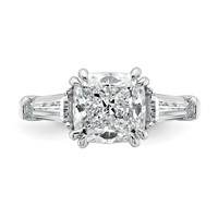 14K White Gold 3.20 Carat Lab Grown Diamond VS+ F+ Cushion and Tapered Baguette Complete Three Stone Engagement Ring view 4