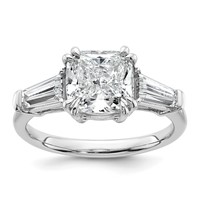 14K White Gold 3.20 Carat Lab Grown Diamond VS+ F+ Cushion and Tapered Baguette Complete Three Stone Engagement Ring view 1