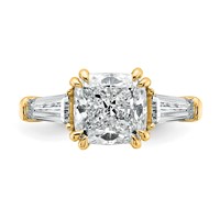 14K Yellow Gold 3.20 Carat Certified Lab Grown Diamond VS+ F+ Cushion and Tapered Baguette Complete Three Stone Engagement Ring view 4