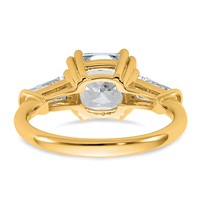 14K Yellow Gold 3.20 Carat Certified Lab Grown Diamond VS+ F+ Cushion and Tapered Baguette Complete Three Stone Engagement Ring view 5