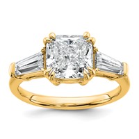 14K Yellow Gold 3.20 Carat Certified Lab Grown Diamond VS+ F+ Cushion and Tapered Baguette Complete Three Stone Engagement Ring view 1