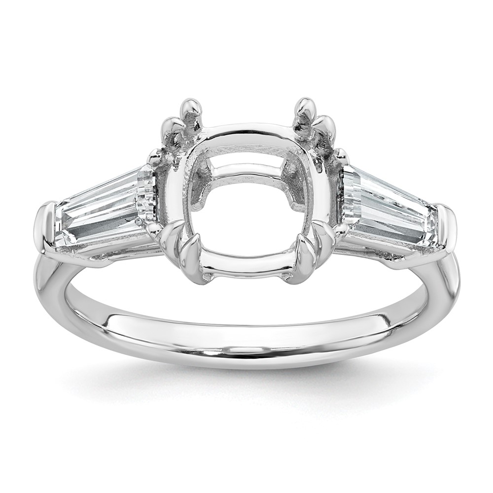 14K White Gold 0.75 Carat Lab Grown Diamond VS+ F+ Tapered Baguette 2.50 Carat Cushion Center Semi Mount Three Stone Engagement Ring