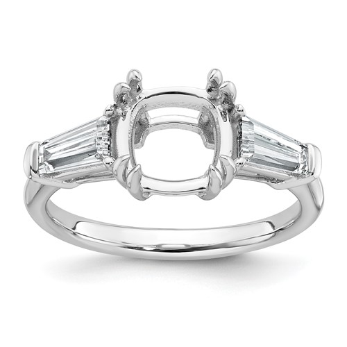 14K White Gold 0.75 Carat Lab Grown Diamond VS+ F+ Tapered Baguette 2.50 Carat Cushion Center Semi Mount Three Stone Engagement Ring