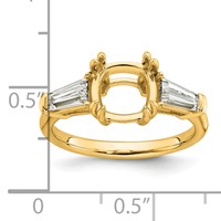 14K Yellow Gold 0.75 Carat Lab Grown Diamond VS+ F+ Tapered Baguette 2.50 Carat Cushion Center Semi Mount Three Stone Engagement Ring view 4