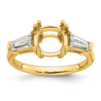14K Yellow Gold 0.75 Carat Lab Grown Diamond VS+ F+ Tapered Baguette 2.50 Carat Cushion Center Semi Mount Three Stone Engagement Ring view 1