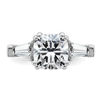 14K White Gold 3.75 Carat Lab Grown Diamond VS+ F+ Cushion and Tapered Baguette Complete Three Stone Engagement Ring view 4